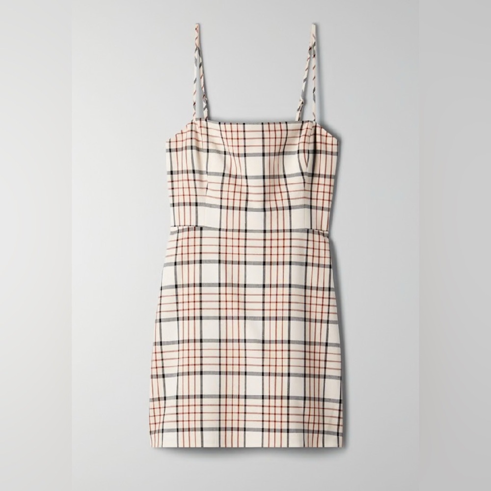 Aritzia Tan and White Sheath Mini Dress Spaghetti Strap
